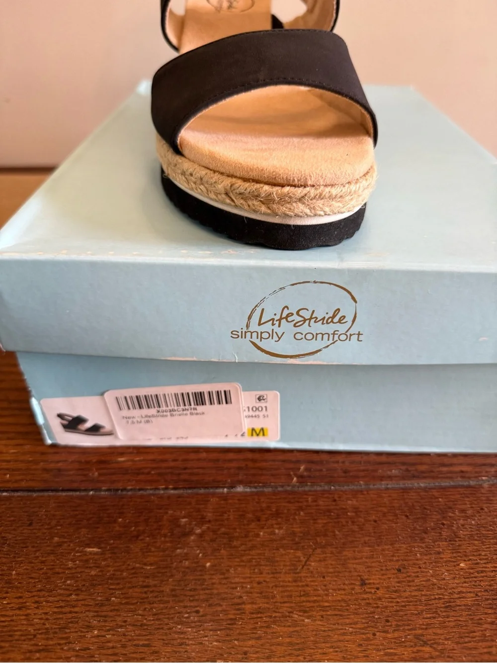 Lifestride Brielle Black Platform Espadrille Sandal - Women's Open Toe Wedge NEW